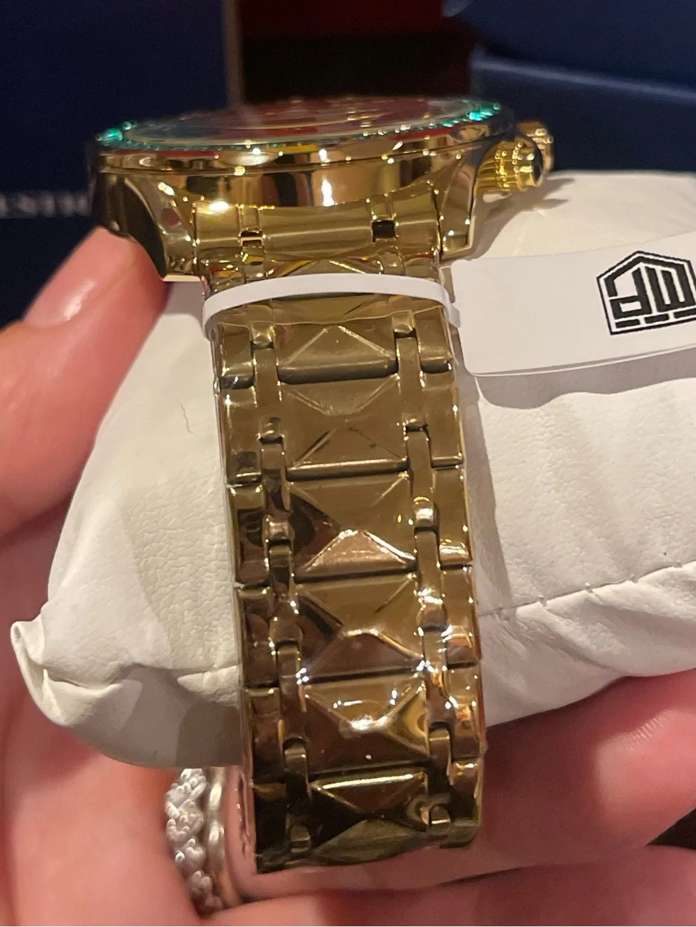 Invicta Gold-Tone Watch with Green Dial and Crystal Bezel
